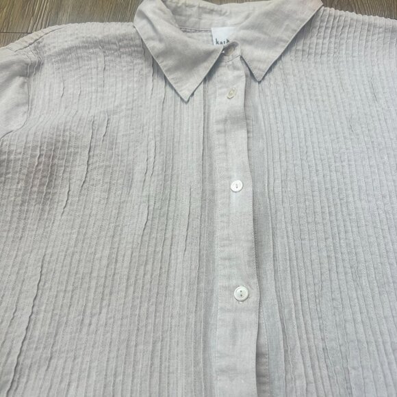 Kate Hill Shirt 100% Linen Women's Large Oatmeal Career Tunic Bib Button Down - Picture 4 of 8